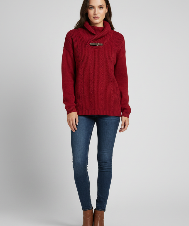 U.S. Polo Assn. Red Cable Knit Shawl Collar Sweater