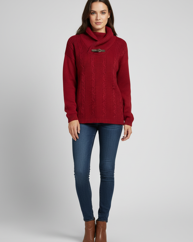 U.S. Polo Assn. Red Cable Knit Shawl Collar Sweater