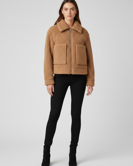 Princess Polly Brown Teddy Faux Fur Zip-Up Jacket