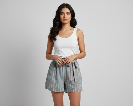 American Eagle Multicolor Striped High-Waisted Paperbag Shorts