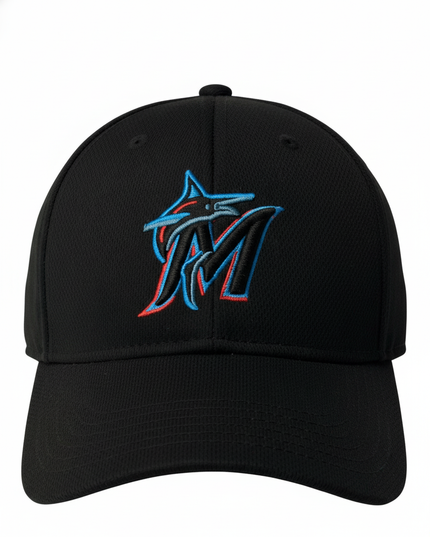  Miami Marlins Black Adjustable Strap‑Back MLB Cap
