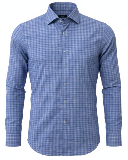Hugo Boss Blue Micro-Check Sharp Fit Dress Shirt