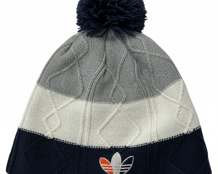 Adidas Trefoil Grey, White & Navy Cable Knit Pom Beanie