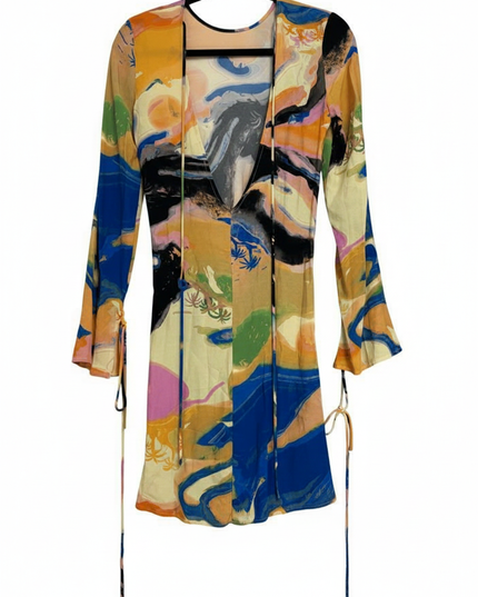 H&M Abstract Sunset Landscape Print Open Back Mini Dress