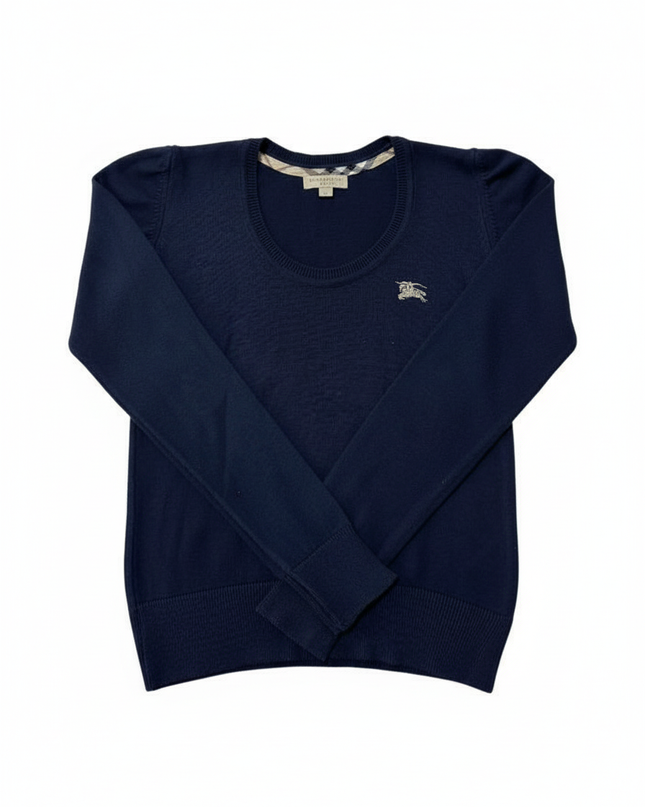 Burberry Brit Navy Blue Scoop Neck Embroidered Logo Sweater