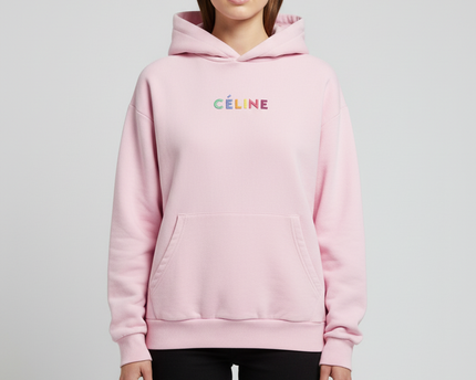 Celine Pink Multi-Color Embroidered Logo Oversized Hoodie