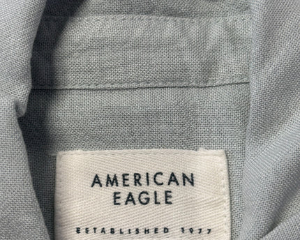 American Eagle Light Blue Linen Blend Short Sleeve Button Down Shirt