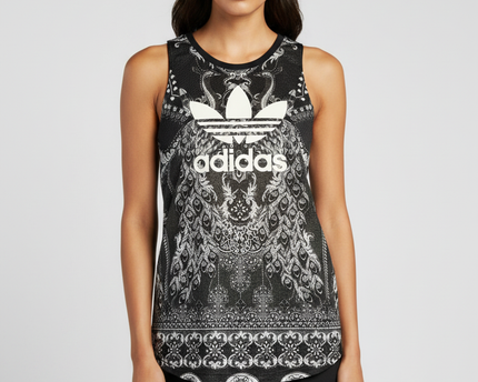 Adidas Black/White Paisley Mesh Basketball Style Tank Top