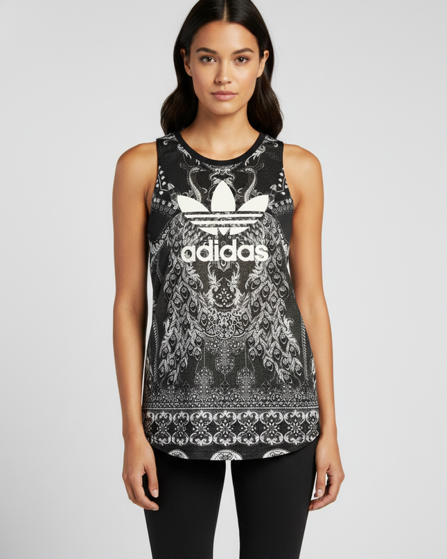 Adidas Black/White Paisley Mesh Basketball Style Tank Top
