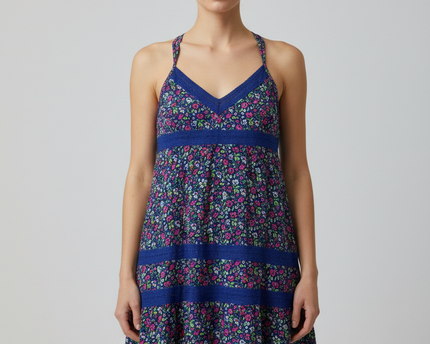 Abercrombie & Fitch Blue Floral Tiered Lace Cami Top
