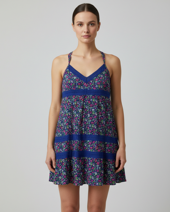 Abercrombie & Fitch Blue Floral Tiered Lace Cami Top