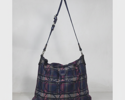Coach Navy Blue Plaid Shoulder Bag