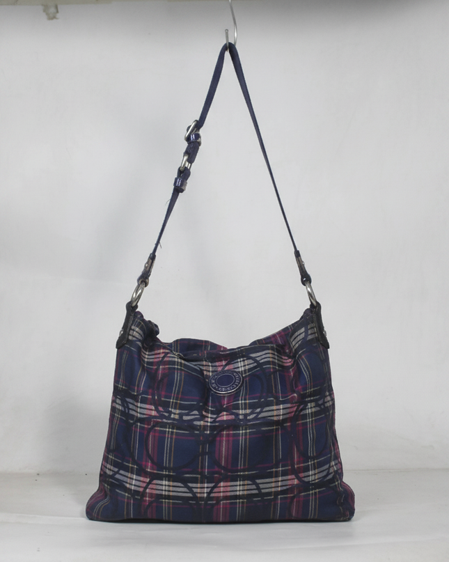 Coach Navy Blue Plaid Shoulder Bag