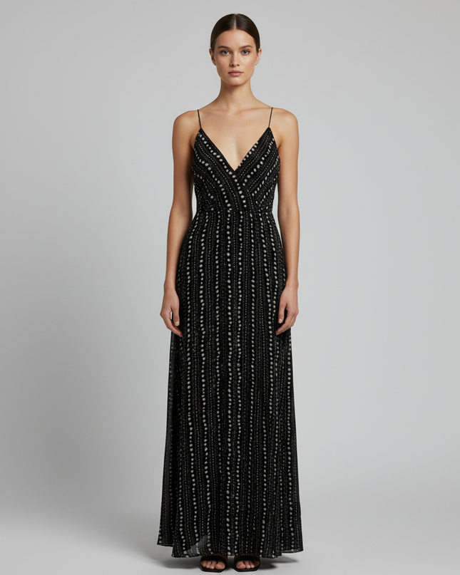 Ecote Black Patterned Halter Maxi Dress