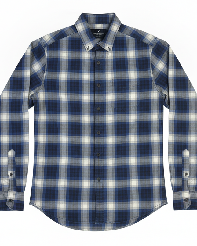 American Eagle Outfitters Blue Plaid Long Sleeve Button Down Shirt