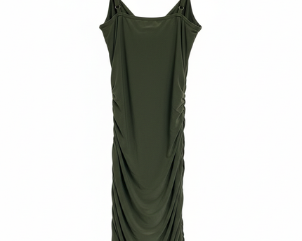 QUIZ Olive Green Ruched Knot Front Bodycon Mini Dress