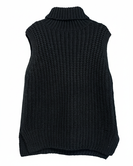 H&M Black Rib-Knit Turtleneck Wool Blend Sweater Vest