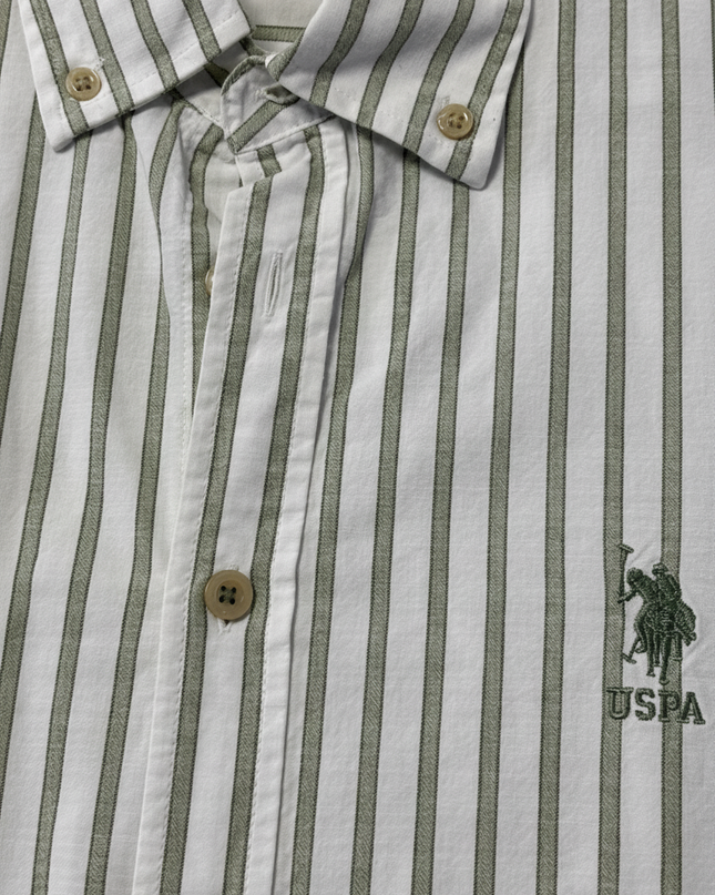 U.S. Polo Assn. Green Striped Long Sleeve Button-Down Shirt