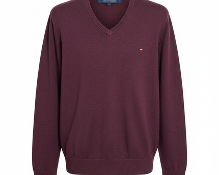 Tommy Hilfiger Maroon V-Neck Pima Cotton Cashmere Sweater