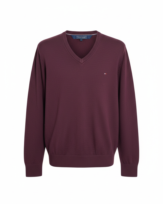 Tommy Hilfiger Maroon V-Neck Pima Cotton Cashmere Sweater