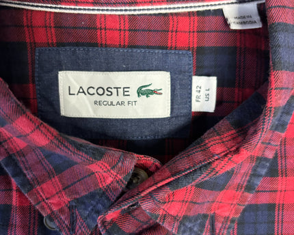 Lacoste Red and Navy Plaid Long Sleeve Shirt