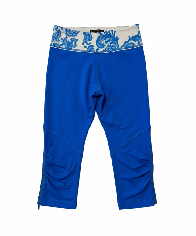 Lululemon Blue Patterned Waistband Ruched Crop Leggings