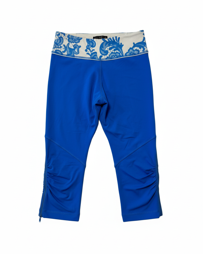 Lululemon Blue Patterned Waistband Ruched Crop Leggings