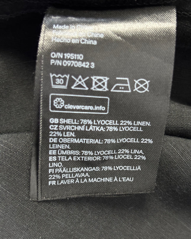 H&M Black Lyocell-Linen Puff Sleeve Tie-Neck Dress