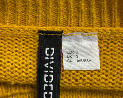 H&M Mustard Yellow Divided Crew Neck Knit Sweater