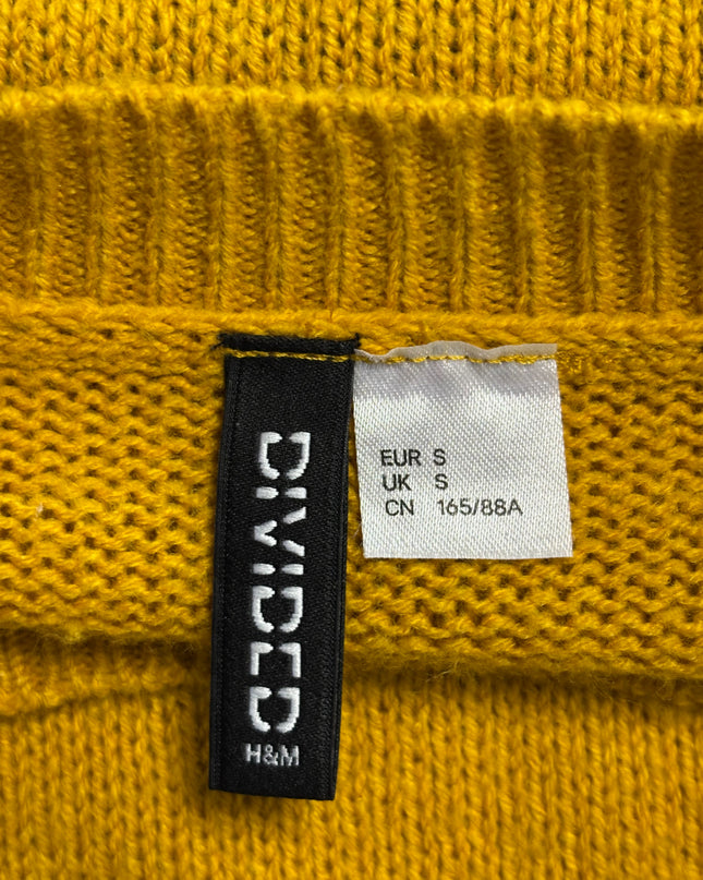 H&M Mustard Yellow Divided Crew Neck Knit Sweater