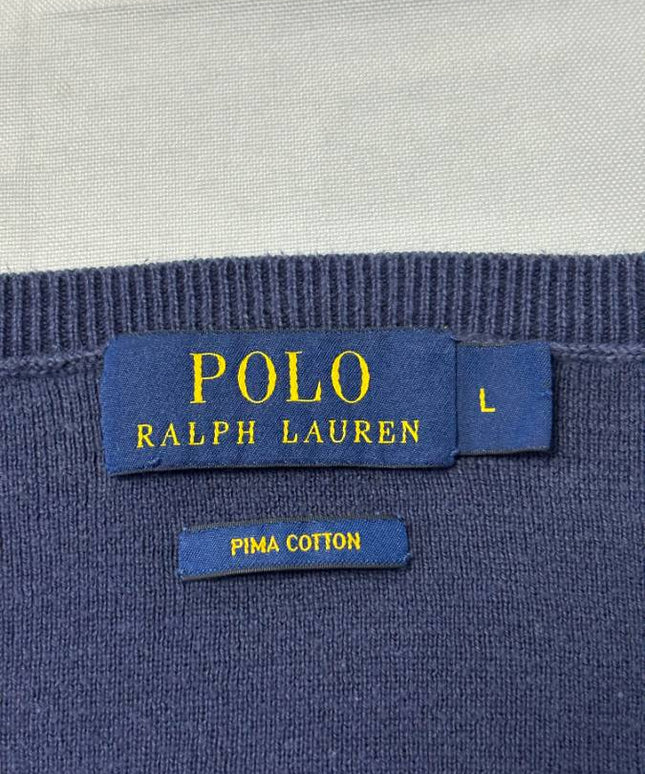 Polo Ralph Lauren Navy Blue V-Neck Pima Cotton Sweater