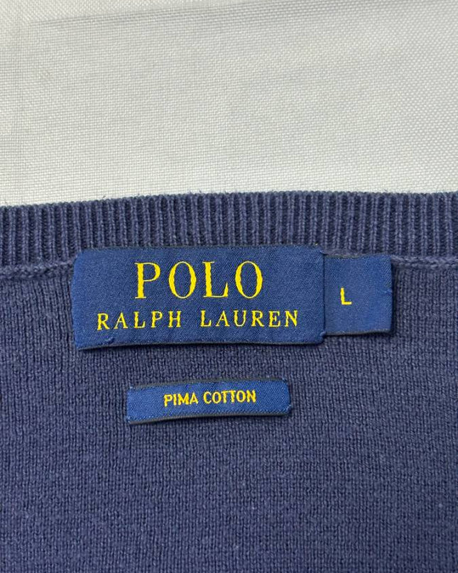 Polo Ralph Lauren Navy Blue V-Neck Pima Cotton Sweater