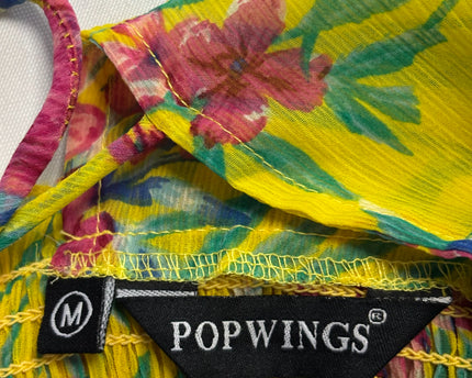 Popwings Yellow Floral Smocked with Bell Sleeves Mini Dress