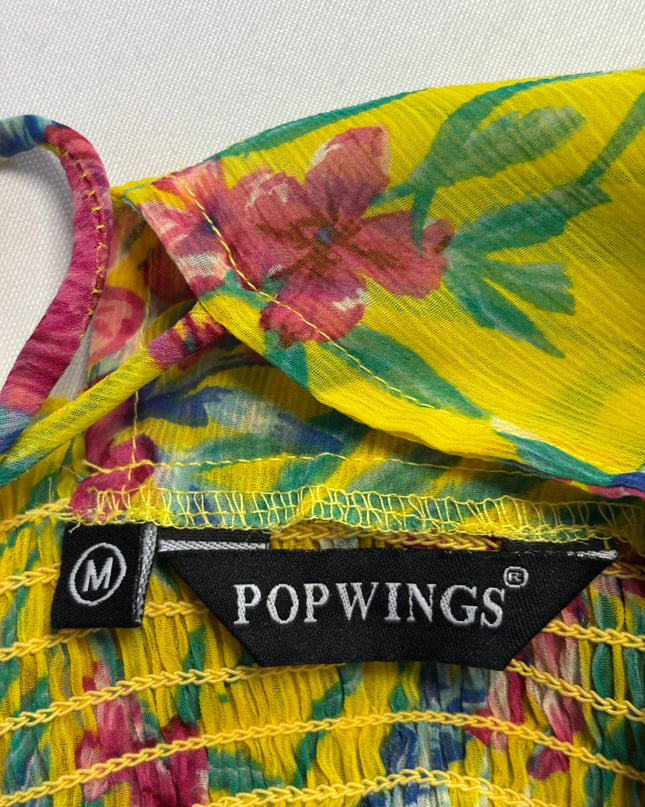 Popwings Yellow Floral Smocked with Bell Sleeves Mini Dress