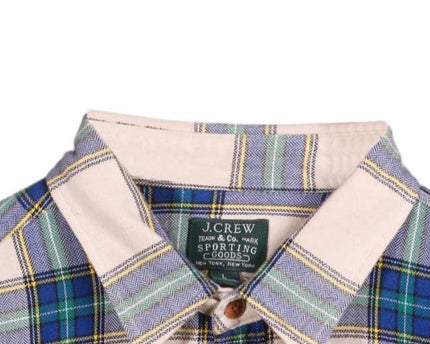 J.Crew Sporting Goods Beige Blue Plaid Flannel Button-Down Shirt - L