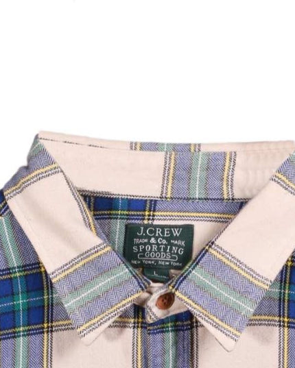 J.Crew Sporting Goods Beige Blue Plaid Flannel Button-Down Shirt - L