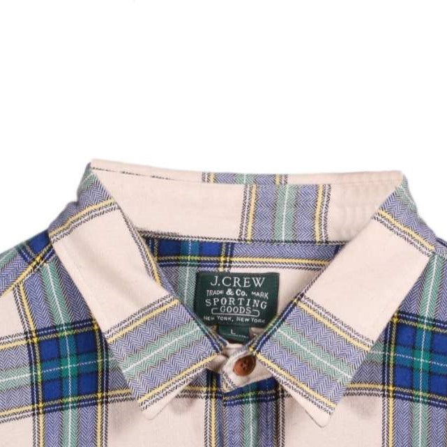 J.Crew Sporting Goods Beige Blue Plaid Flannel Button-Down Shirt - L