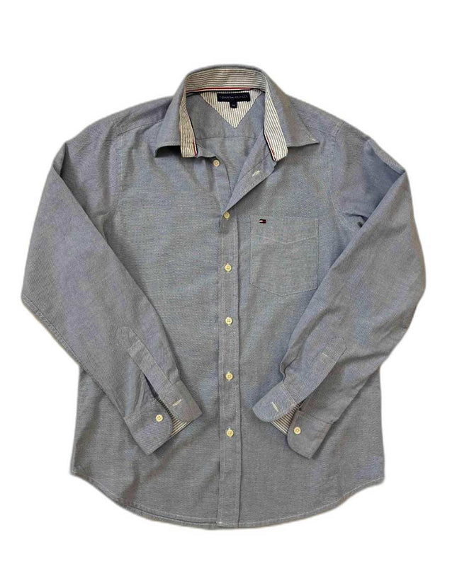Tommy Hilfiger Chambray Gray Shirt with Striped Inner Collar - M