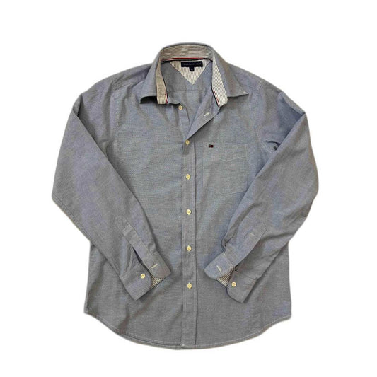 Tommy Hilfiger Chambray Gray Shirt with Striped Inner Collar - M