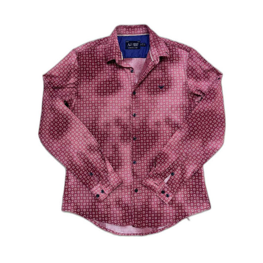 Armani Jeans Micro Daisy Print Burgundy Button-Up Shirt - M