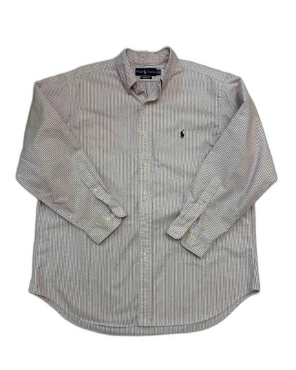 Ralph Lauren Classic Fit Oxford Maroon & White Striped Shirt - XL