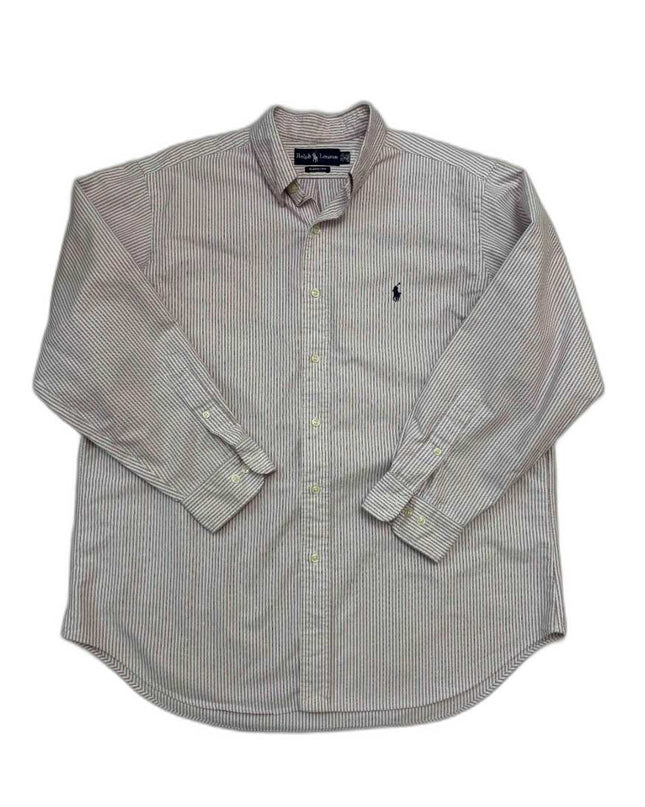 Ralph Lauren Classic Fit Oxford Maroon & White Striped Shirt - XL