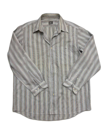 Lacoste Multicolor Pinstripe Light Gray Button-Up Shirt - XL