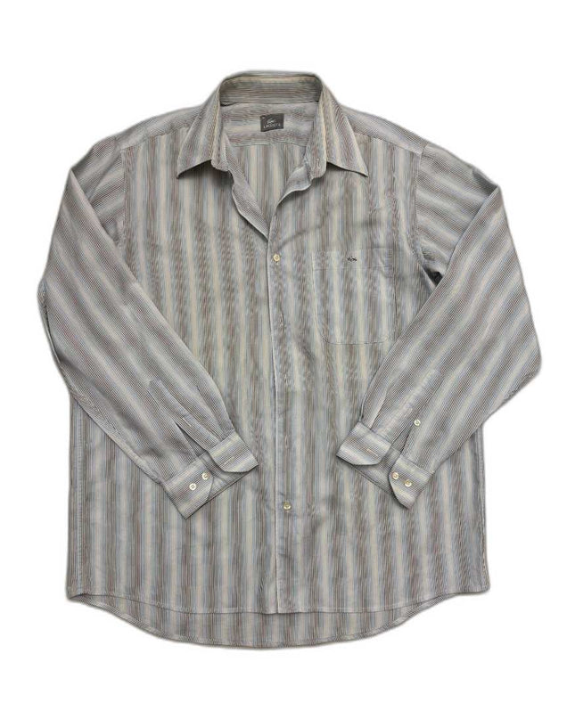Lacoste Multicolor Pinstripe Light Gray Button-Up Shirt - XL