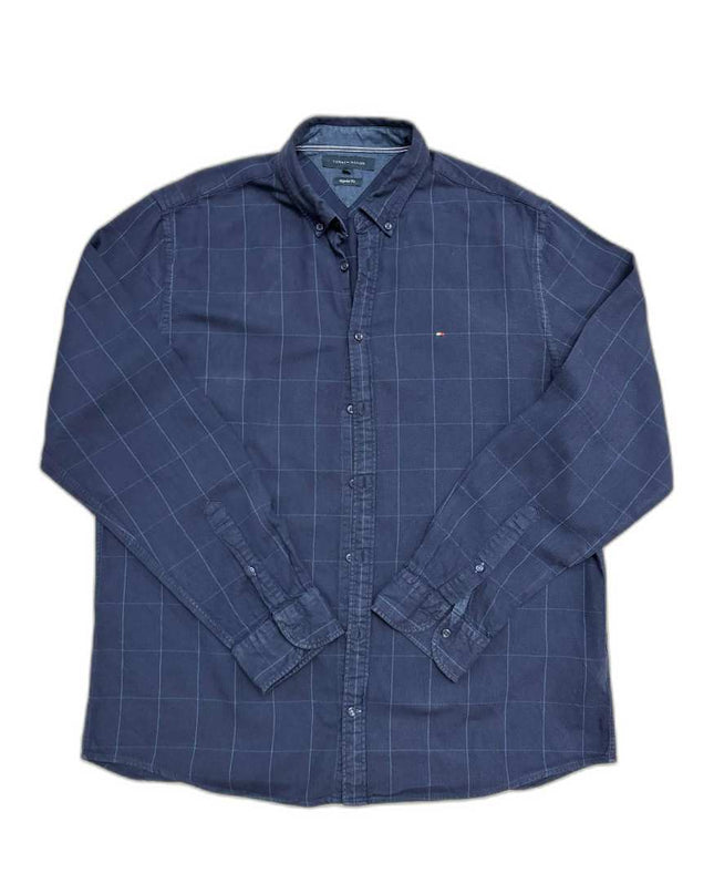 Tommy Hilfiger Regular Fit Navy Blue Windowpane Shirt - XL