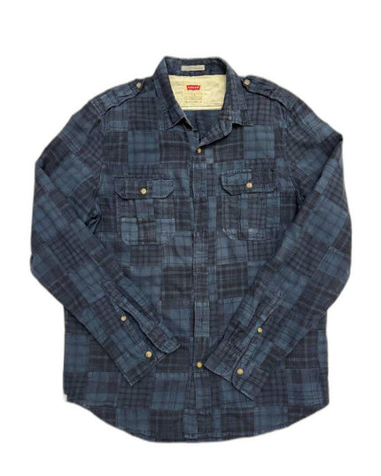 Levi's Standard Fit Patchwork Plaid Utility Navy Blue Shirt - L
