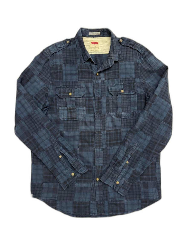 Levi's Standard Fit Patchwork Plaid Utility Navy Blue Shirt - L