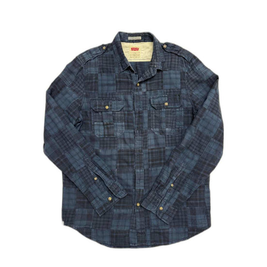 Levi's Standard Fit Patchwork Plaid Utility Navy Blue Shirt - L
