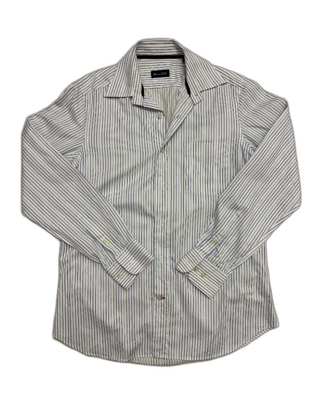 Massimo Dutti Fine Stripe White & Blue Formal Button-Up Shirt - M