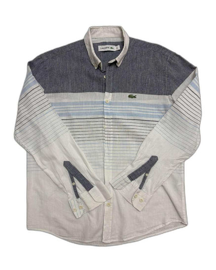 Lacoste Colorblock Gradient Stripe Cotton Indigo & White Shirt - M